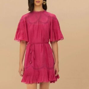 FARM Rio Hot Pink Short Sleeve Ruched Mini Dress XS